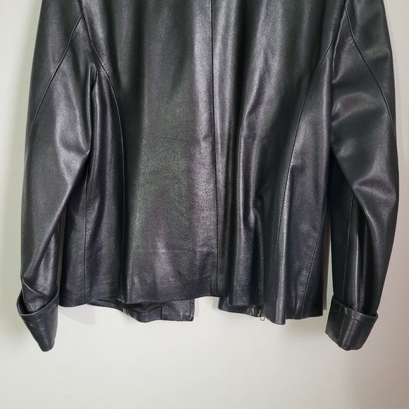Borgo Antico Italian Black Leather Women’s Jacket Sz Lg Hip Length Zipper Front - Picture 8 of 14